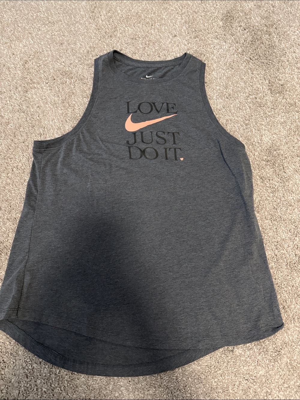 Nike Women’s Charcoal Gray Tank with Pink Swoosh "Love Just Do It"